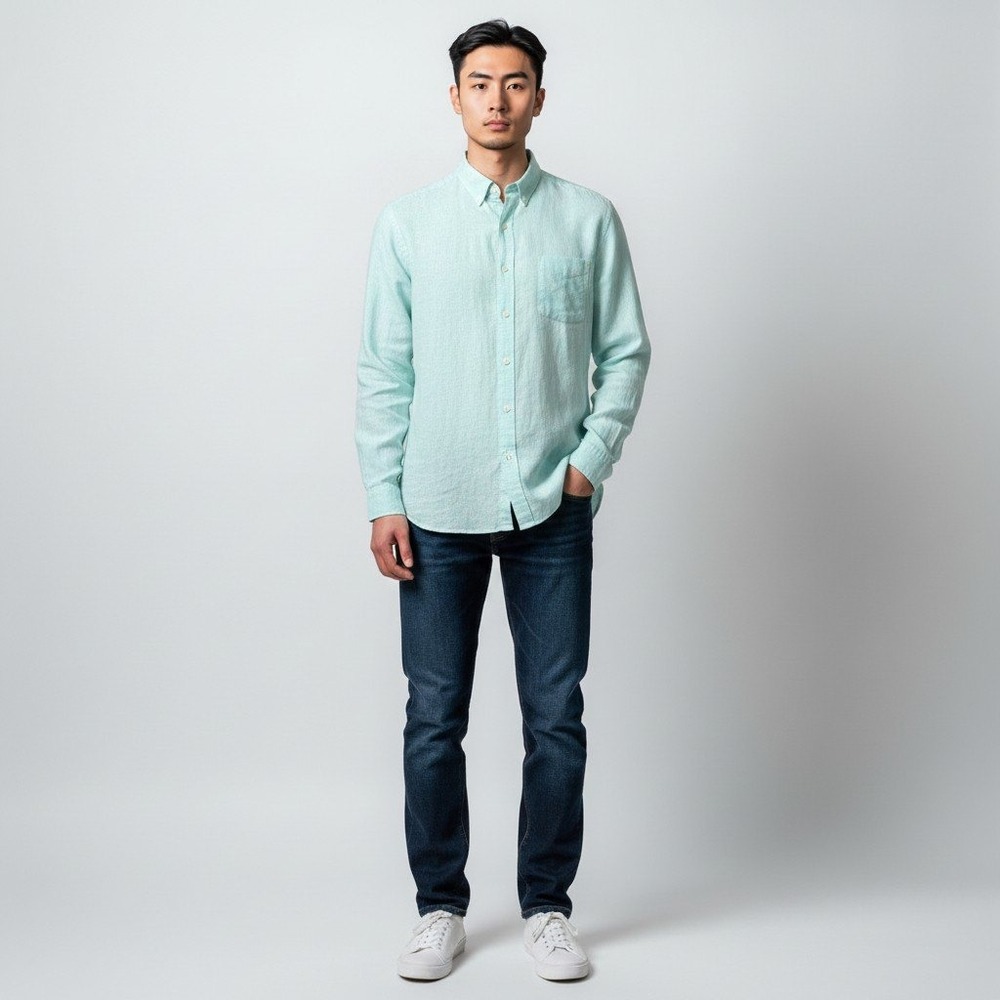 Tommy Bahama Linen Shirt Large Aqua Green Long Sleeve Button Front Coastal